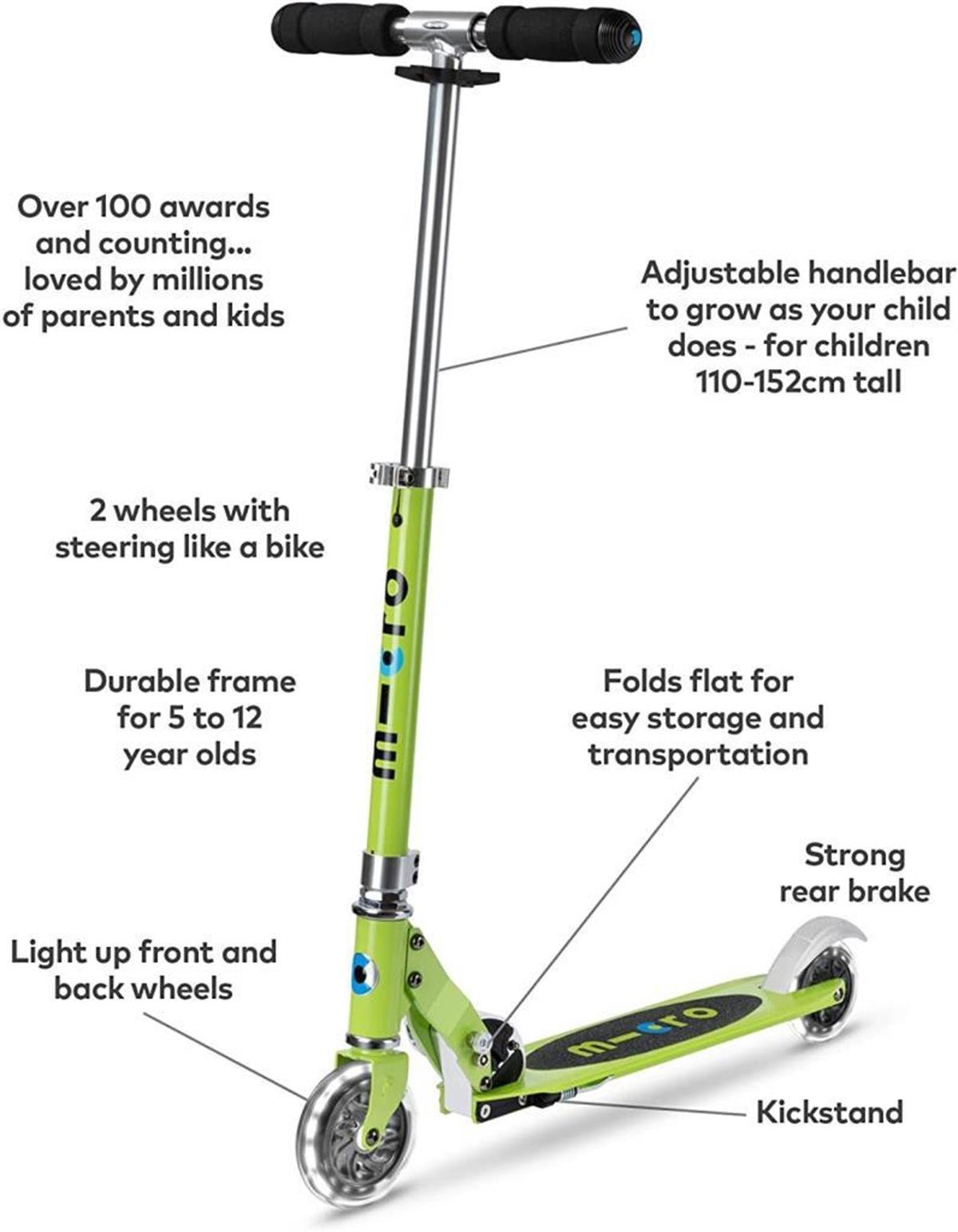 Micro Sprite Scooter with LED Wheels - Chartreuse - Laadlee