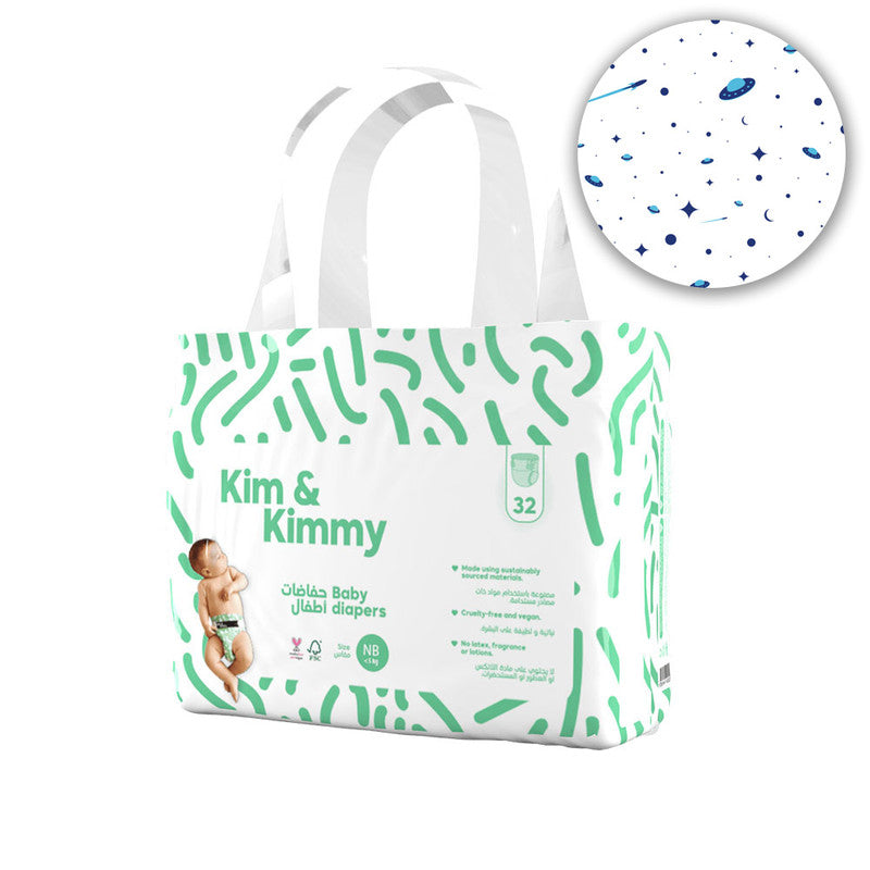 Kim & Kimmy - New Born Space Travel Diapers, up to 5kg, qty 32 - Laadlee