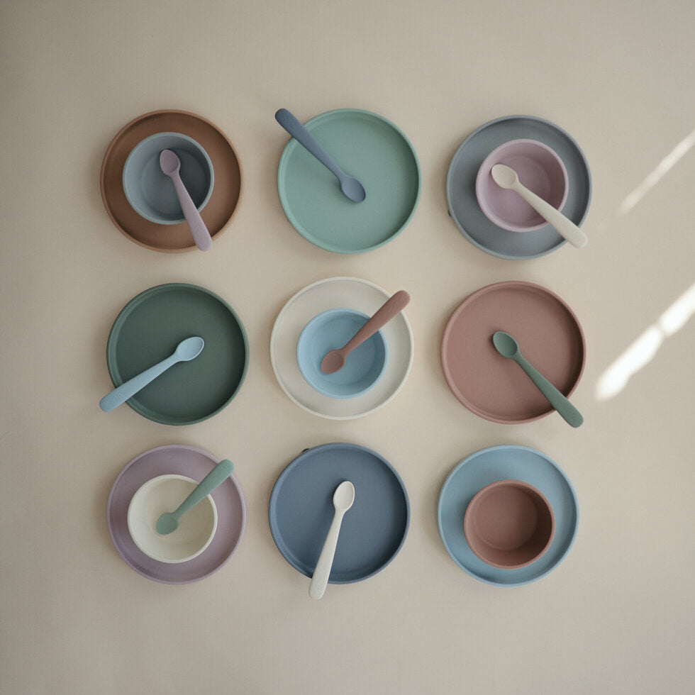 Mushie Classic Silicone Suction Plate Stone - Laadlee