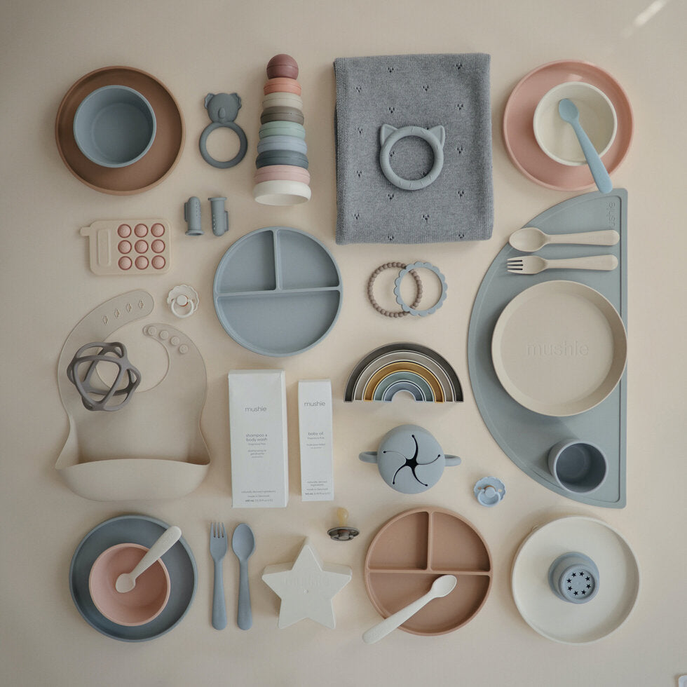 Mushie Classic Silicone Suction Plate Stone - Laadlee