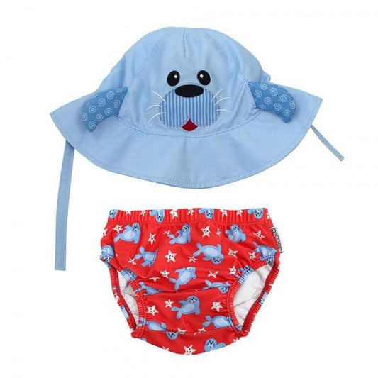 Zoocchini Reusable Baby Swim Diaper & Sun Hat Set - Seal - Laadlee
