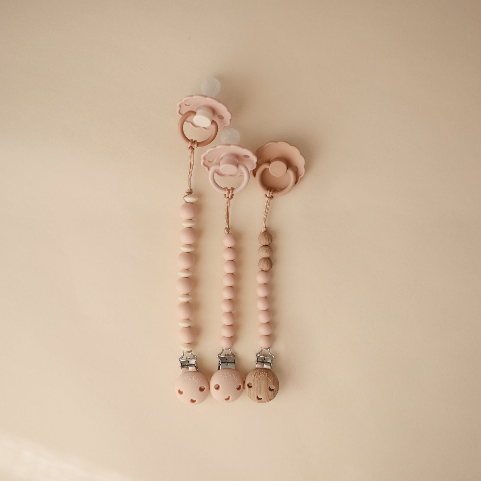 Mushie Pacifier Clips Eva Blush - Laadlee