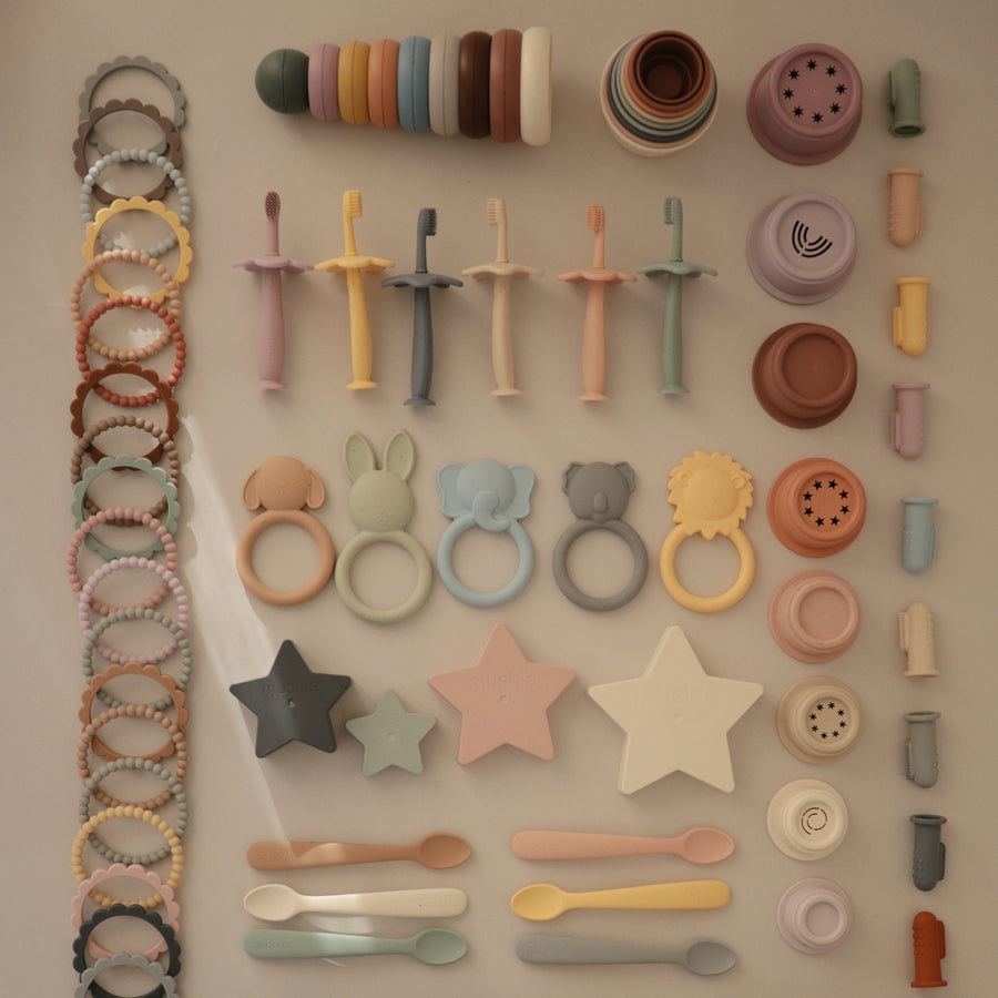 Mushie Silicone Baby Spoon Blush/Shifting Sand - Laadlee