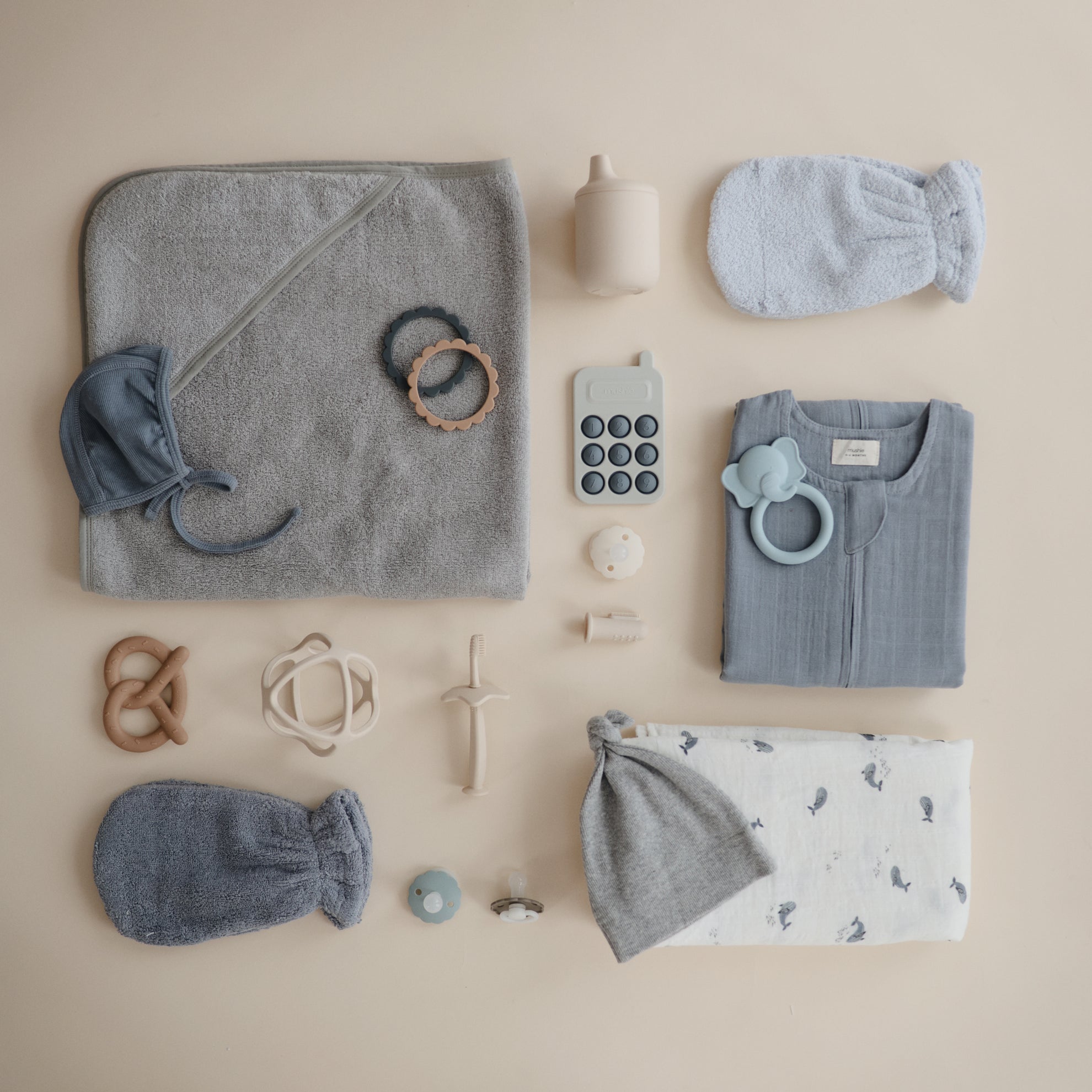 Mushie Hooded Towel Gray - Laadlee