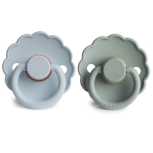 Frigg Daisy Latex Baby Pacifier 6M-18M, 2Pack, Powder Blue/Lily Pad - Size 2 - Laadlee
