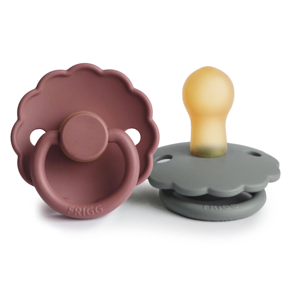 Frigg Daisy Latex Baby Pacifier 6M-18M, 2Pack, Woodchuck/French Grey - Size 2 - Laadlee